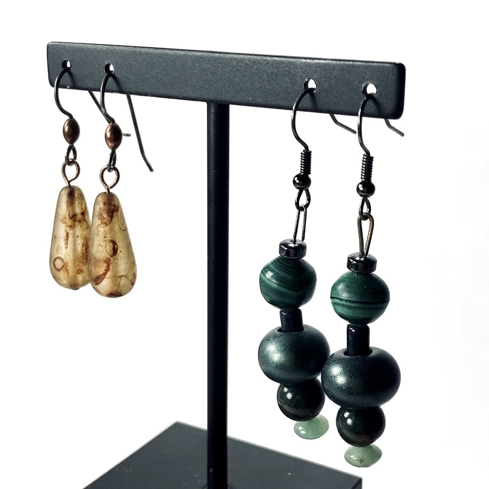 🎉LAST CALL🎉 Bundle 2 Dangle Earring Amber Malachite Green Beaded Earrings